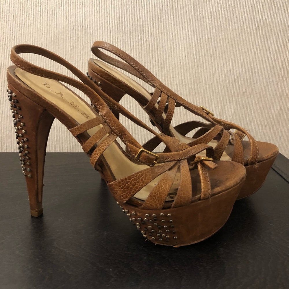 LAMB Tan studded/strap heels